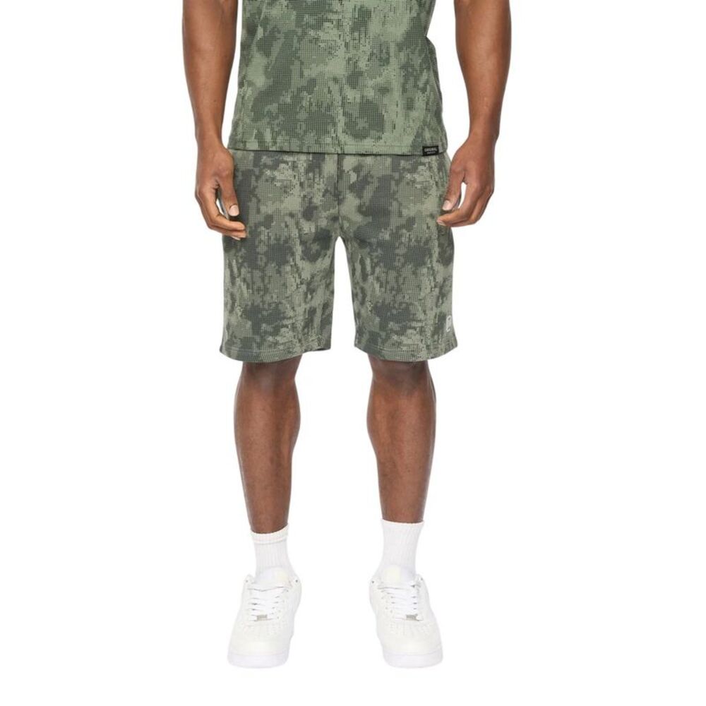 Crosshatch Mens Bardon Camo Sweat Shorts / Olive Camo